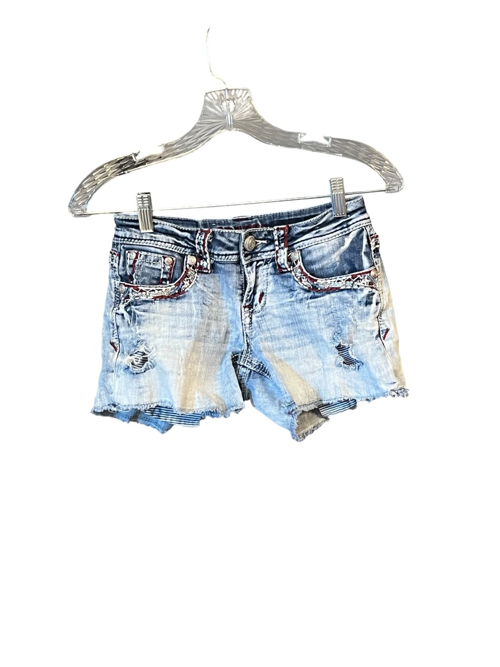 Grace in LA Distressed Denim Cutoff Shorts 25 Embellished Sequin Western Boho